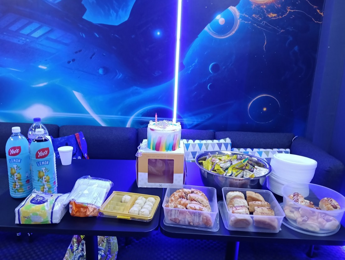 Party food spread in the private lounge — guest photo